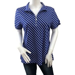 ZENERGY By CHICO’S Golf Shirt Womens 1 Blue Striped Nautical Activewear Polo‎